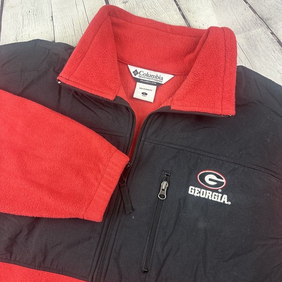 University of Georgia UGA Dawgs Columbia‎ Men's Red Black Fleece Coat Size Large - Picture 1 of 16